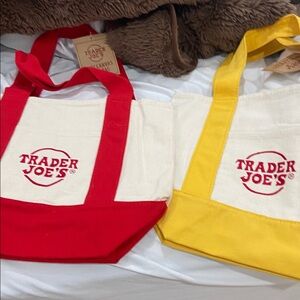 Trader Joe's Red and Yellow Canvas Tote Bag Set